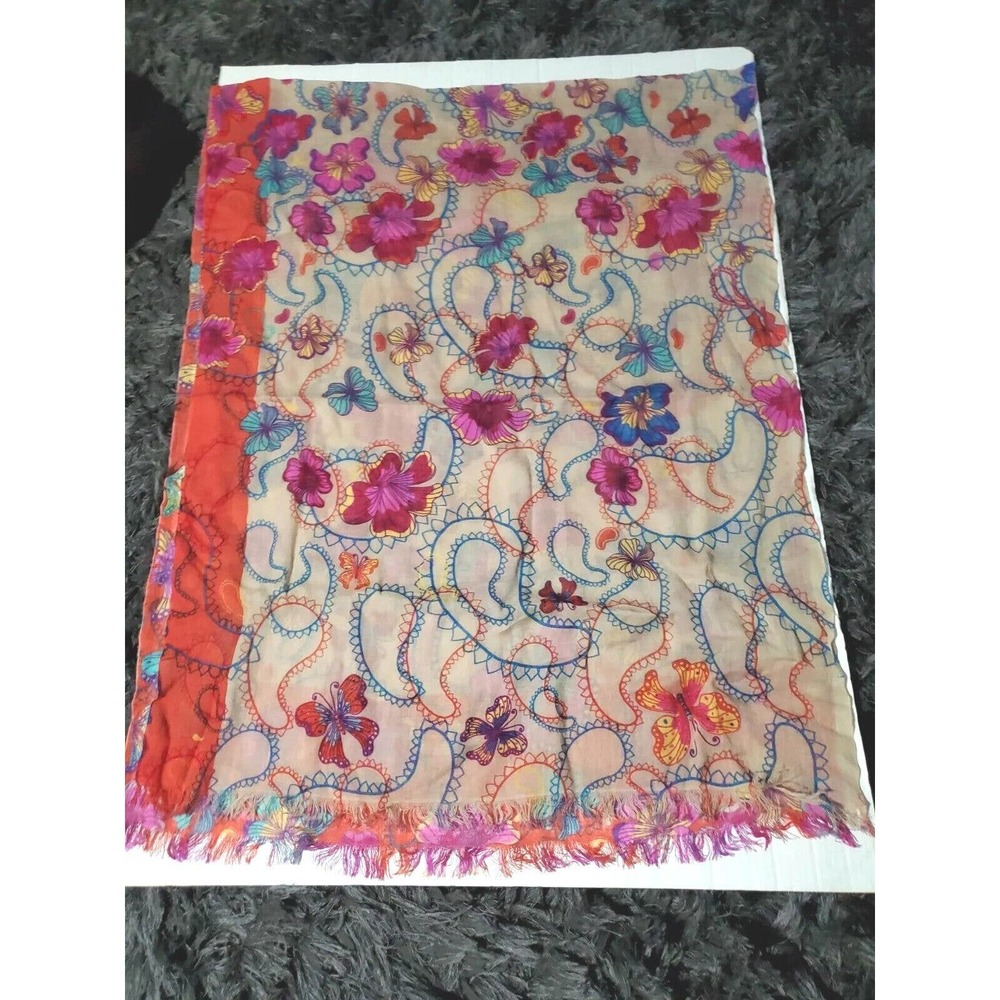 Long Multifunctional Scarf Wrap Sarong Butterflies Floral Pink 26" x 66" Pink